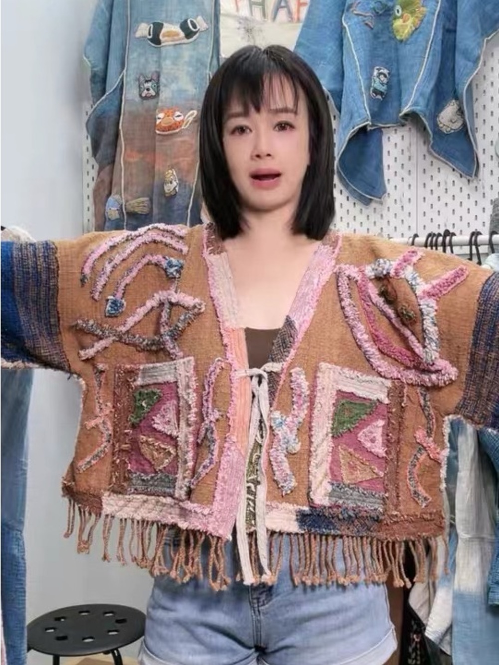 NEW handmade in Thailand Boho Patchwork Fringe cotton Jacket  Unique